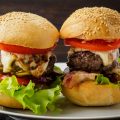 Two delicious homemade hamburgers with beef cutlet